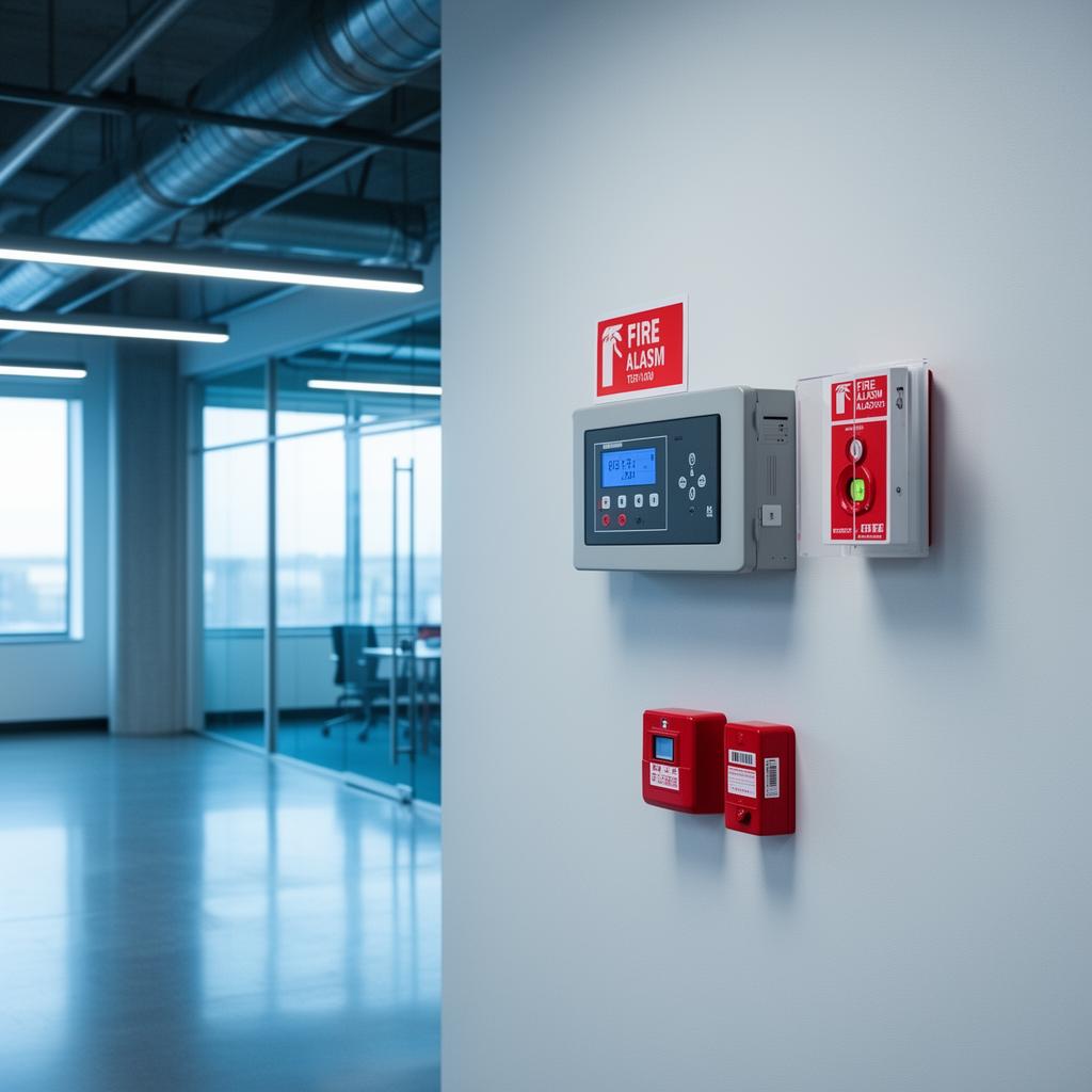 Fire alarm and safety systems in a modern commercial building