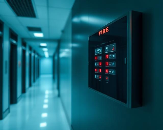Fire alarm control panel in a commercial building